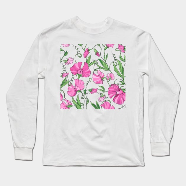 pink sweet pea Long Sleeve T-Shirt by  ESHA-Studio